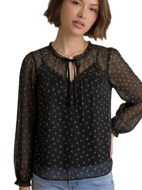 Abercrombie & Fitch Sheer Black Ditsy Floral Peasant Blouse with Cami Size M